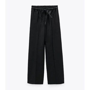 Zara Waxed Effect High Waist Wide Leg Pants
